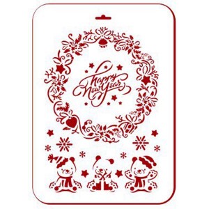Трафарет Event Design новогодний NGP090 "Рождественский венок и медвежата", 31х21 см